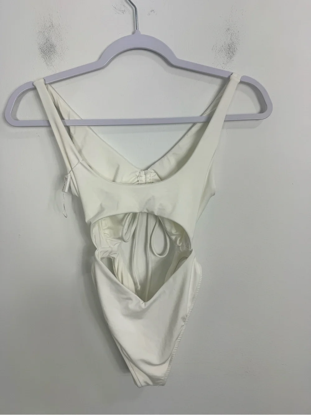 Frankies Bikinis White Cutout One Piece Swimsuit Ruched Tie Front Size XS